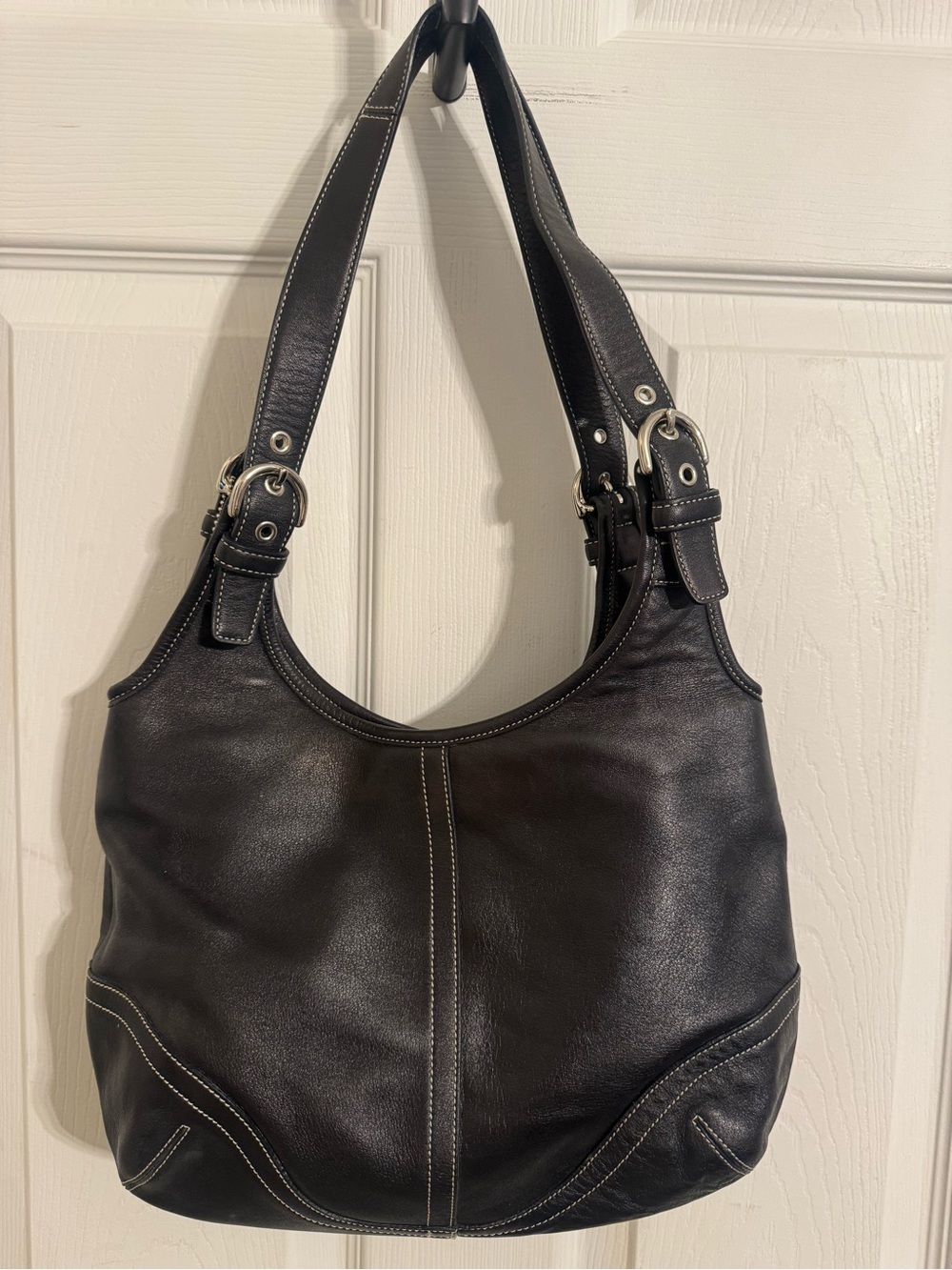 Vintage Coach Soho Hobo Black Leather Buckle Shoulder Bag # 9249 - Picture 3 of 5